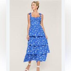 Crystal Doll Blue Floral Tiered Dress